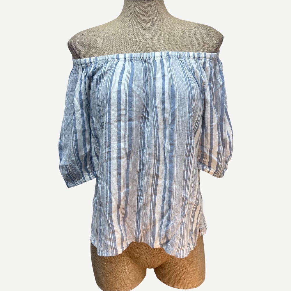 Loft off shoulder blue striped top xs